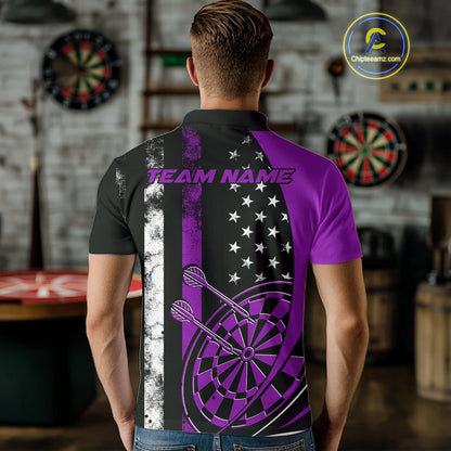 Custom Purple Thin Line US Flag Patriotic Dartboard Dart Men Polo Team Shirts, Dart Jersey IPHW9647