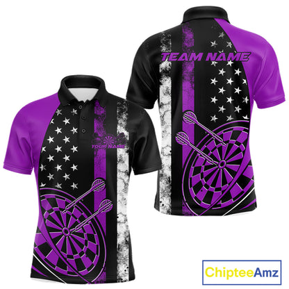 Custom Purple Thin Line US Flag Patriotic Dartboard Dart Men Polo Team Shirts, Dart Jersey IPHW9647