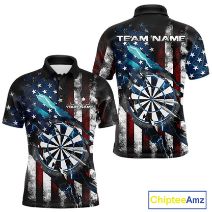 Custom Blue Thunder Lightning Patriotic Dart Men Polo Shirts, Vintage Dart Jerseys IPHW9651