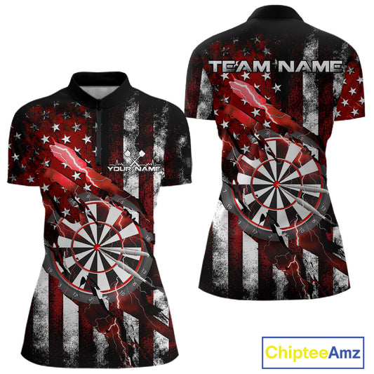 Custom Red Thunder Lightning Patriotic Dart Women Quarter-Zip Shirts, Vintage Dart Jersey IPHW9652