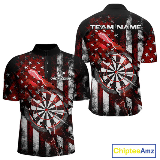 Custom Red Thunder Lightning Patriotic Dart Men Quarter-Zip Shirts, Vintage Dart Jerseys IPHW9652