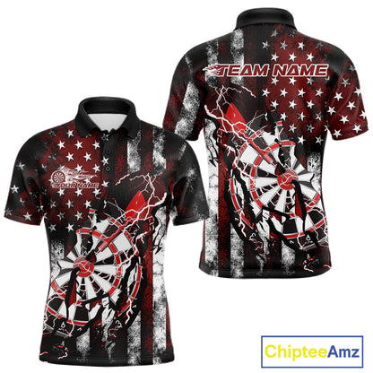 Custom Red Thunder Lightning Patriotic Dart Team Polo Shirts For Men, Dart Jerseys IPHW9656