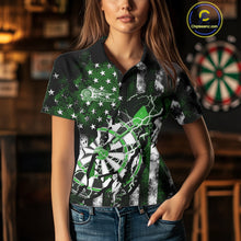 Load image into Gallery viewer, Custom Green Thunder Lightning Patriotic Dart Team Polo Shirts For Women, Dart Jerseys IPHW9659