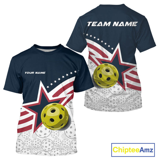 Custom Patriotic American Flag Pickleball T-Shirts For Men, US Flag Pickleball Jerseys IPHW9456