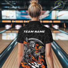 Load image into Gallery viewer, Custom Chaotic Flame Grim Reaper Bowling Women Quarter-Zip Shirt, Halloween Bowling Shirt IPHW9473