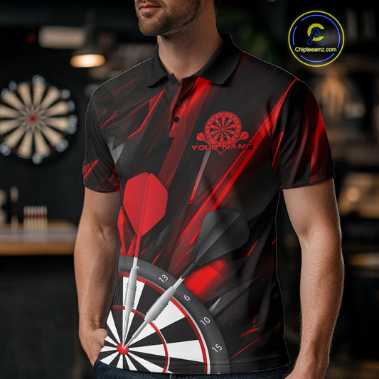 Custom Black And Red Dart Jerseys, Dart Polo Shirts For Men Team Jerseys IPHW9680