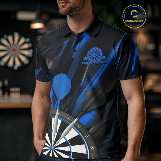 Custom Black And Blue Dart Jerseys, Dart Polo Shirts For Men Team Jerseys IPHW9681
