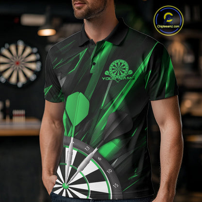 Custom Black And Green Dart Jerseys, Dart Polo Shirts For Men Team Jerseys IPHW9682