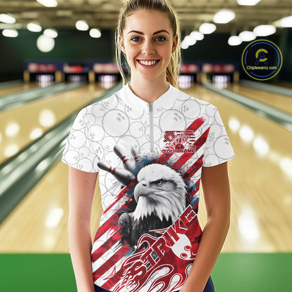 Custom Patriotic Eagle Bowling Shirts For Women, US Flag Bowling League Team Shirt IPHW9475