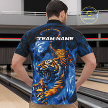 Load image into Gallery viewer, Custom Blue Fire Flame Tiger Bowling Team Quarter-Zip Shirts For Men, Tiger Bowling Jerseys IPHW9486