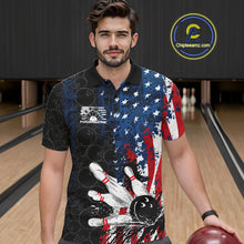 Load image into Gallery viewer, Custom Grunge Vintage American Flag Patriotic Bowling Team Jerseys, Bowling Men Polo Shirt IPHW9489