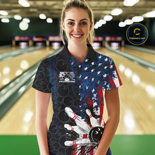 Load image into Gallery viewer, Custom Grunge Vintage American Patriotic Bowling Team Jerseys, Bowling Women Polo Shirt IPHW9489