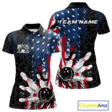 Load image into Gallery viewer, Custom Grunge Vintage American Patriotic Bowling Team Jerseys, Bowling Women Polo Shirt IPHW9489