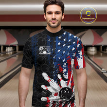Load image into Gallery viewer, Custom Grunge Vintage American Flag Patriotic Bowling Team Jerseys, Bowling Men Quarter-Zip Shirt IPHW9489
