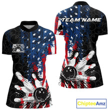Load image into Gallery viewer, Custom Grunge Vintage American Flag Patriotic Bowling Jerseys, Women Quarter-Zip Shirt IPHW9489