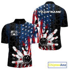 Load image into Gallery viewer, Custom Grunge Vintage American Flag Patriotic Bowling Team Jerseys, Bowling Men Quarter-Zip Shirt IPHW9489