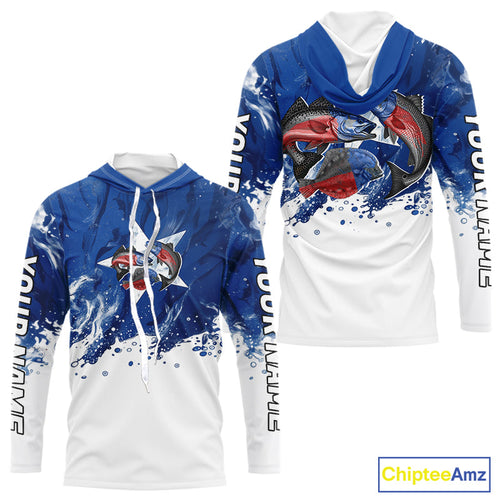 Custom Texas Flag Texas Slam Redfish, Trout, Flounder Long Sleeve Hooded UV Protection Fishing Shirts IPHW9354