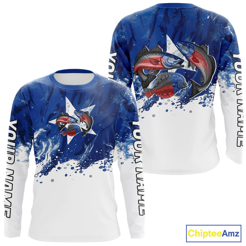 Custom Texas Flag Texas Slam Redfish, Trout, Flounder Long Sleeve UV Protection Fishing Shirts IPHW9354