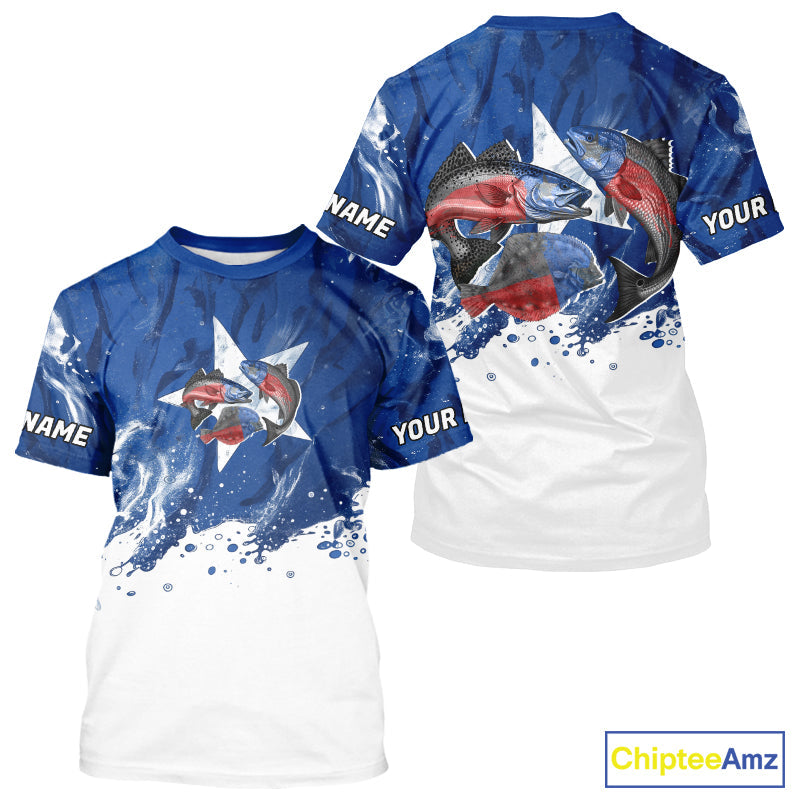 Custom Texas Flag Texas Slam Redfish, Trout, Flounder UV Protection Fishing T-Shirts IPHW9354