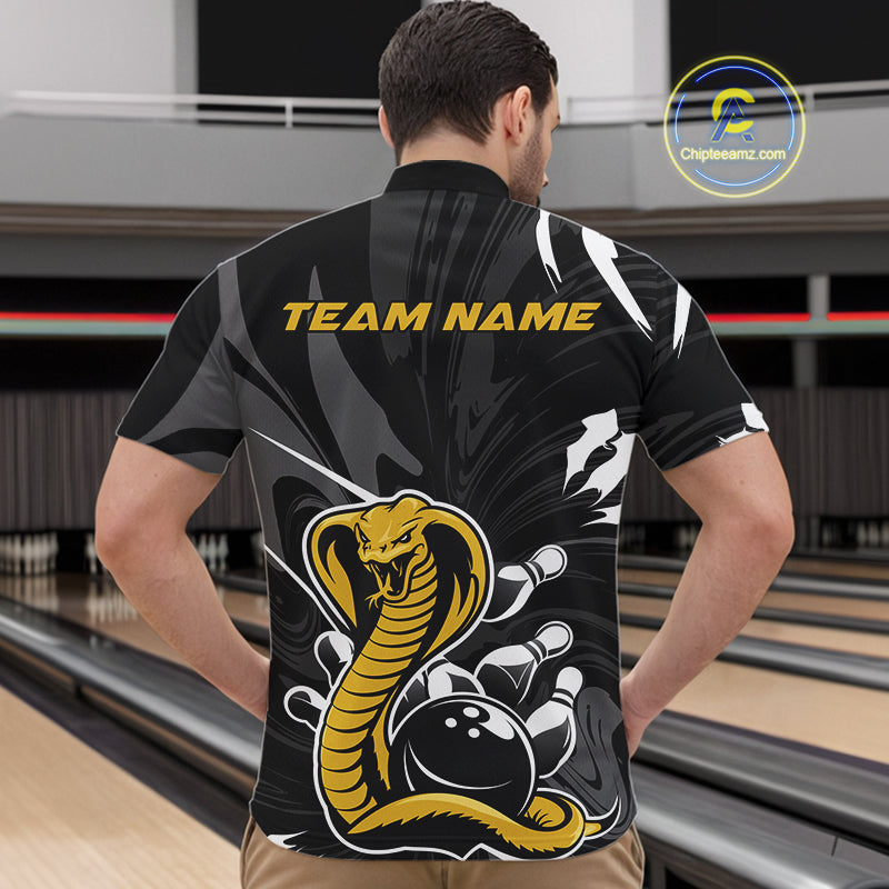 Custom Yellow Cobra Snake Bowling Team Jerseys, Bowling Quarter-Zip Shirts For Men IPHW9708