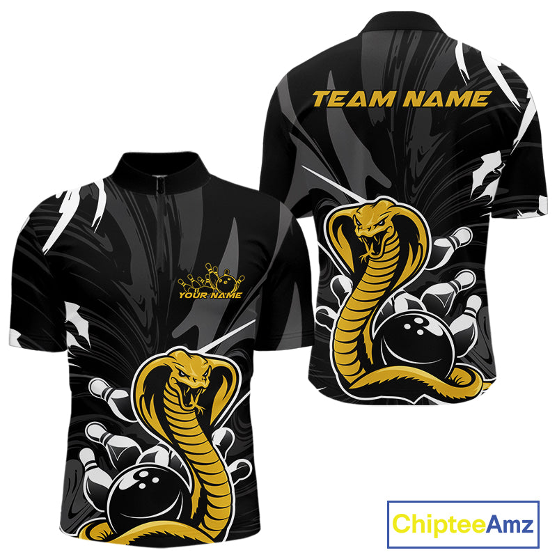 Custom Yellow Cobra Snake Bowling Team Jerseys, Bowling Quarter-Zip Shirts For Men IPHW9708