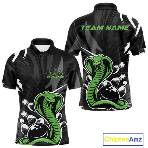Custom Green Cobra Snake Bowling Team Jerseys, Bowling Polo Shirts For Men IPHW9709