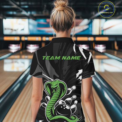 Custom Green Cobra Snake Bowling Team Jerseys, Bowling Quarter-Zip Shirts For Women IPHW9709