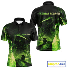 Load image into Gallery viewer, Custom Green Fire Flame Grim Reaper Bowling Polo Shirts For Men, Halloween Bowlers Outfit IPHW9712