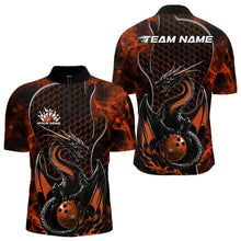 Load image into Gallery viewer, Custom Black And Orange Fire Flame Dragon Bowling Men Quarter-Zip Shirt, Dragon Bowling Jersey IPHW9867