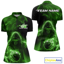 Load image into Gallery viewer, Custom Black And Green Smoke Flame Grim Reaper Halloween Bowling Women Quarter-Zip Shirts IPHW9741