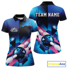 Load image into Gallery viewer, Custom Blue And Pink Futuristic Bowling Polo Team Shirts For Women, Bowling League Shirt IPHW9513