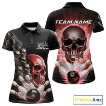Load image into Gallery viewer, Custom Red Glowing Ghostly Skull Bowling Polo Shirts For Women, Halloween Bowlers Outfit IPHW9516