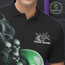 Load image into Gallery viewer, Custom Green Glowing Ghostly Skull Bowling Polo Shirts For Men, Halloween Bowlers Outfit IPHW9518