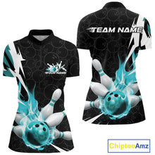 Load image into Gallery viewer, Custom Fiery Pine Green Bowling Women Quarter-Zip Shirts, Flame Bowling League Shirt IPHW9528