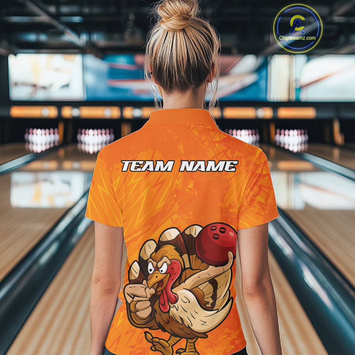 Custom Funny Thanksgiving Turkey Bowling Women Polo Shirts, Bowling League Shirt IPHW9770