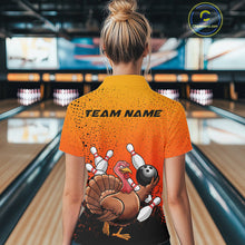 Load image into Gallery viewer, Custom Funny Turkey Bowling Thanksgiving Bowing Outfit Team Polo Shirts For Women IPHW9787