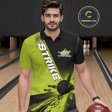 Load image into Gallery viewer, Custom Black And Green Strike Bowling Polo Shirts For Men, Bowling Team Uniform IPHW9553