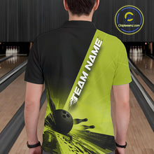 Load image into Gallery viewer, Custom Black And Green Strike Bowling Polo Shirts For Men, Bowling Team Uniform IPHW9553