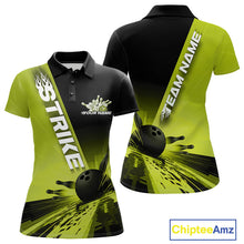 Load image into Gallery viewer, Custom Black And Green Strike Bowling Polo Shirts For Women, Bowling Team Uniform IPHW9553