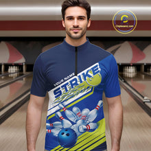 Load image into Gallery viewer, Custom Blue And Green Flame Strike Bowling Team Men Quarter-Zip Shirts, Bowling Jerseys IPHW9404