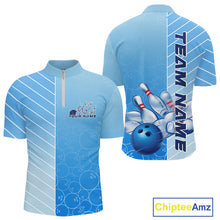 Load image into Gallery viewer, Custom Gradient Blue Bowling Pattern Team Quarter-Zip Shirts For Men, Bowling Tournament Shirt IPHW9406