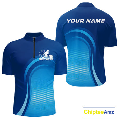 Custom Blue Bowling Team Quarter-Zip Shirts For Men, Bowling Tournament Bowling League Shirt IPHW9236