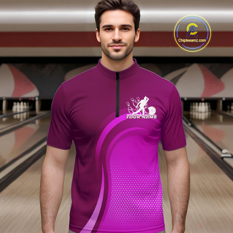 Custom Purple Bowling Team Quarter-Zip Shirts For Men, Bowling Tournament Bowling League Shirt IPHW9237