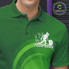 Load image into Gallery viewer, Custom Green Bowling Team Polo Shirts For Men, Bowling Tournament Bowling League Shirt IPHW9238