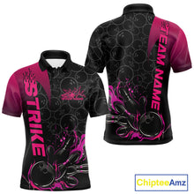 Load image into Gallery viewer, Custom Bowling Pattern Pink Flame Strike Bowling Team Men Polo Shirts, Bowling Jerseys IPHW9417