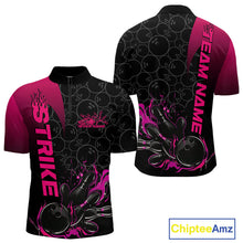 Load image into Gallery viewer, Custom Bowling Pattern Pink Flame Strike Bowling Team Men Quarter-Zip Shirts, Bowling Jerseys IPHW9417