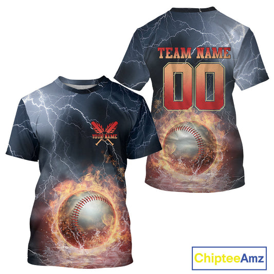 Custom Name And Number Thunder Lightning Flame Baseball Team Men T-Shirts IPHW9585