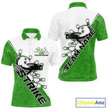 Load image into Gallery viewer, Cusom Green Strike Bowling Team Polo Shirts For Men, Bowling League Shirt Bowlers Outfit IPHW9261