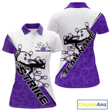 Load image into Gallery viewer, Cusom Purple Strike Bowling Team Women Polo Shirts, Bowling League Shirt Bowlers Outfit IPHW9262