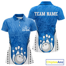 Load image into Gallery viewer, Custom Blue Camo Bowling Team Polo Shirts For Women, Bowling Jerseys Bowler Outfit IPHW9598